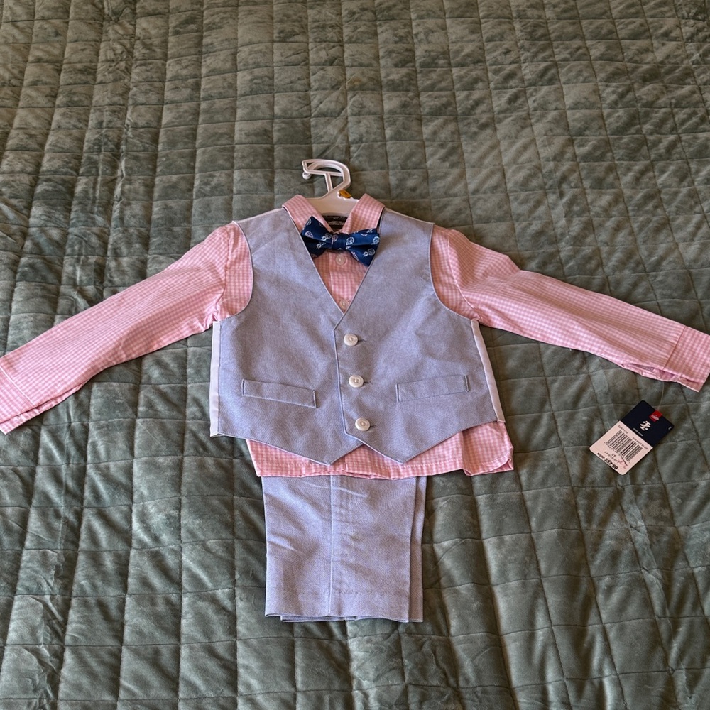 Pink and Blue Boys' Suit Set with Bow Tie